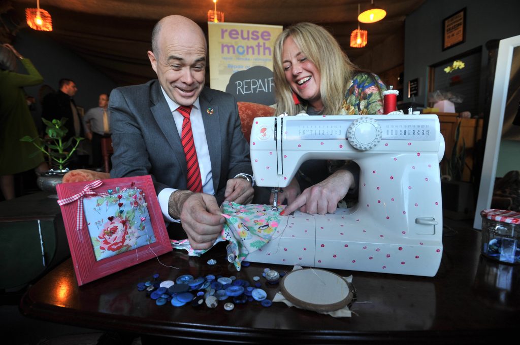 Minister Denis Naughten TD with Michelle Fallon, Owner, michelle made this. Photo: Ray Ryan
